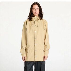 RAINS 12010 Hooded Rain Jacket Size Large in Sand Neutral Unisex Waterproof
